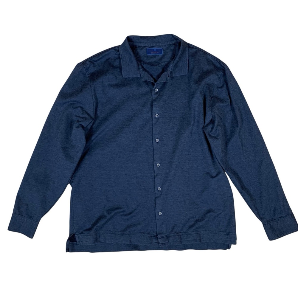 David Donahue Navy Button Front Shirt Classic Fit Long Sleeve Medium